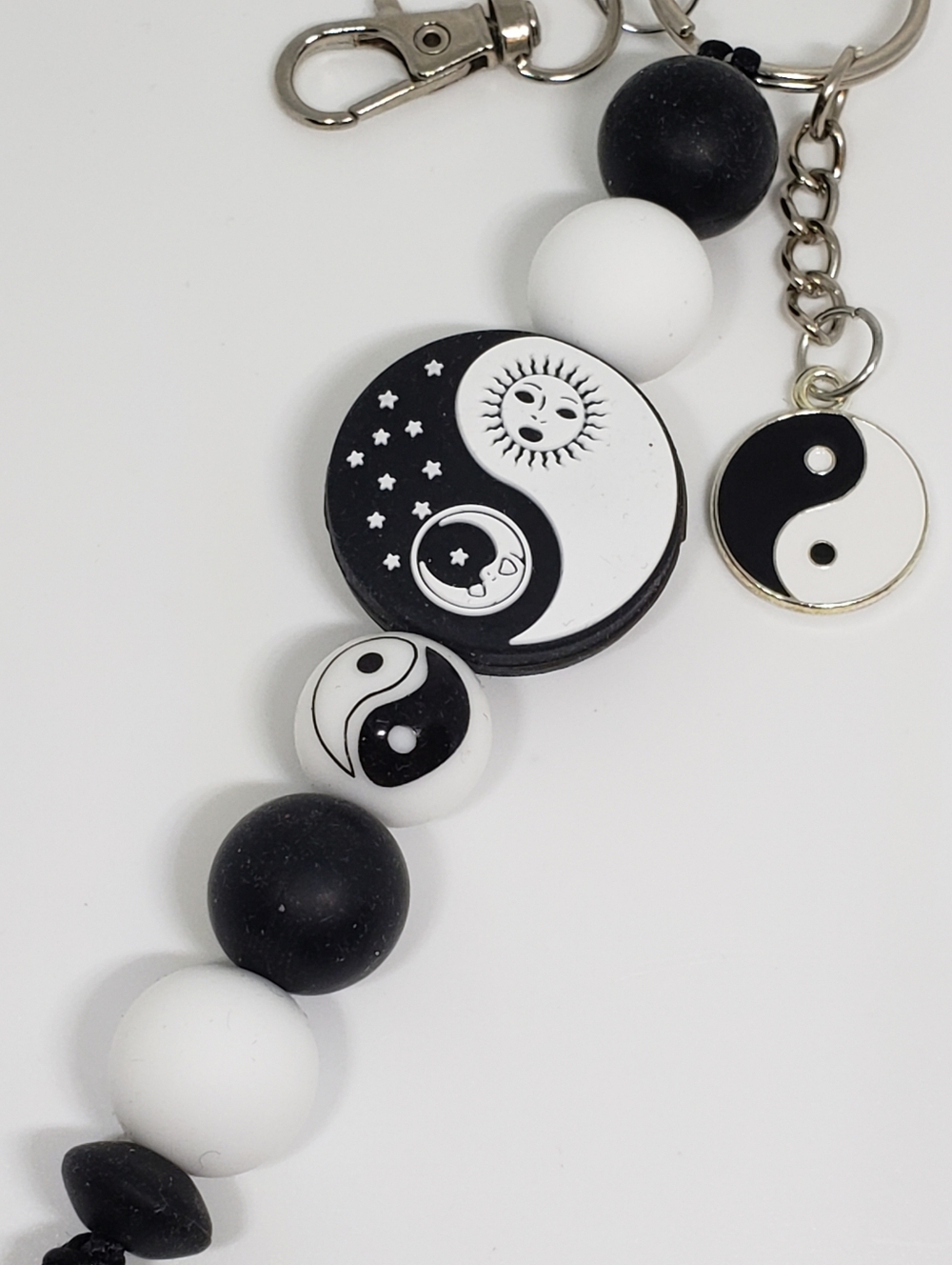 Handmade Silicone Focal Beaded Celestial Sun Moon Yin Yang Keychain